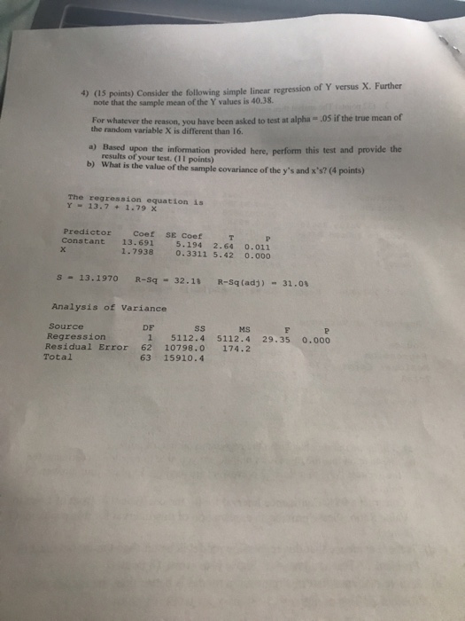 Solved 4 ) (15points) Consider the following simple linear | Chegg.com