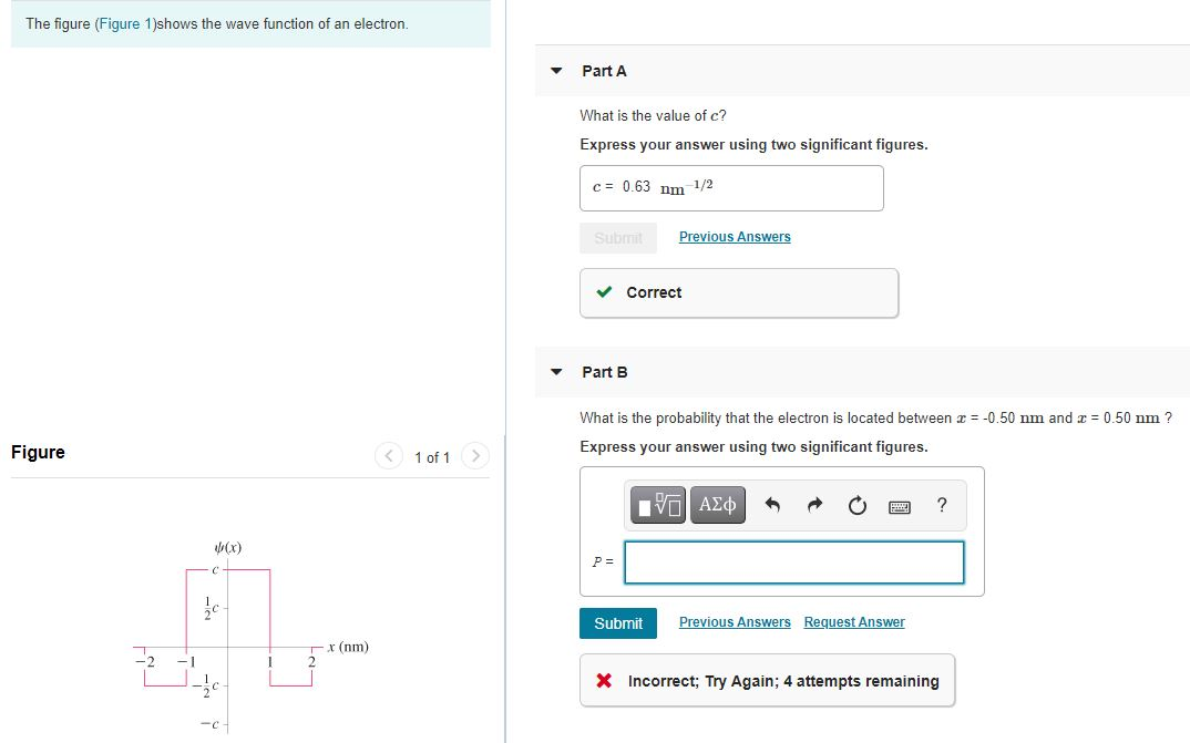 Solved The figure (Figure 1)shows the wave function of an | Chegg.com