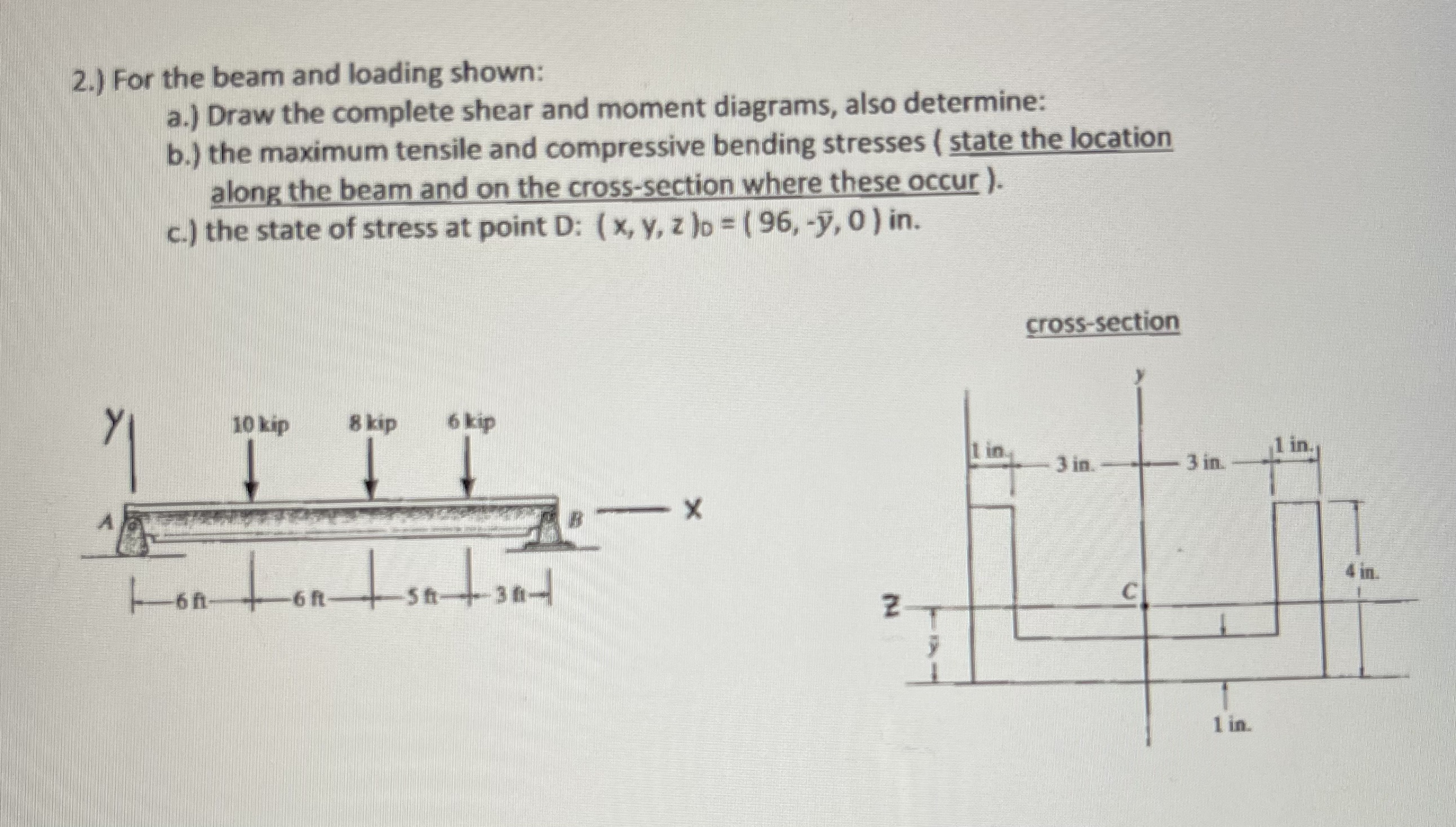 Solved 2.) For the beam and loading shown: a.) Draw the | Chegg.com