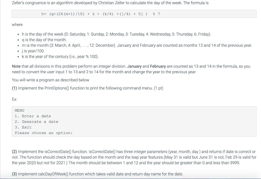 Solved Zeller's congruence is an algorithm developed by | Chegg.com