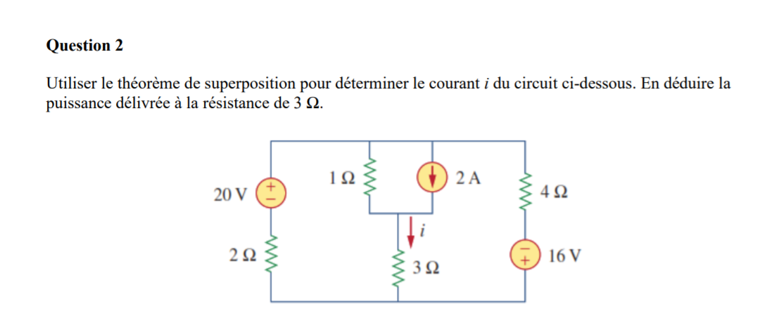 Solved Question 2 Utiliser le théorème de superposition pour | Chegg.com