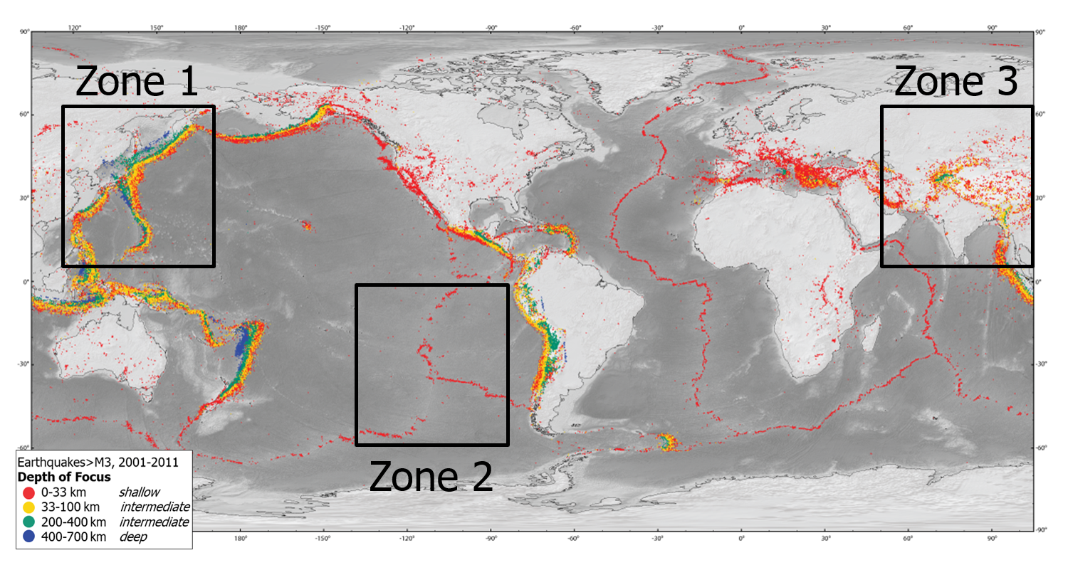 Solved 1. Below is a map of recent earthquake events color