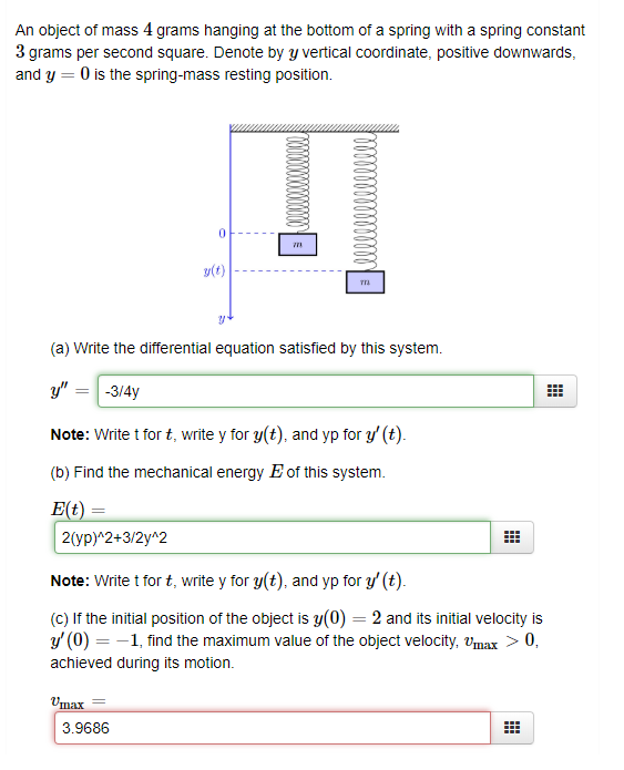 Solved An object of mass 4 grams hanging at the bottom of a | Chegg.com