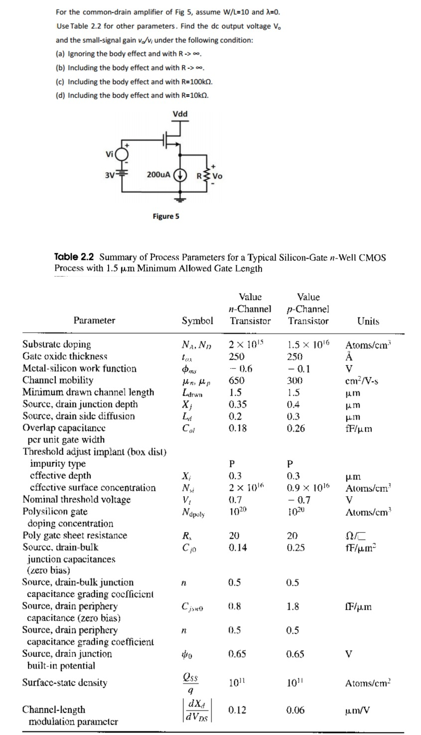 For The Common Drain Amplifier Of Fig 5 Assume W Chegg Com