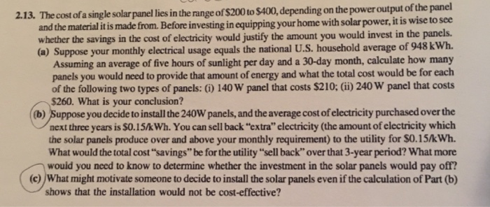 Solved 2.13. The cost ofa single solar panel lies in the | Chegg.com