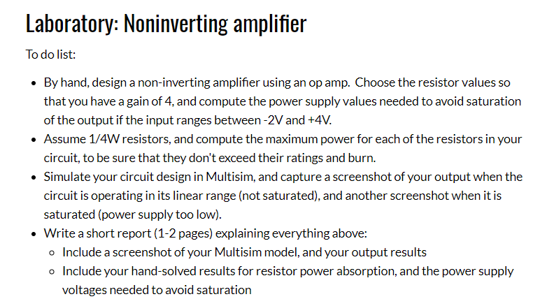 Solved Laboratory Noninverting Amplifier To Do List By Chegg