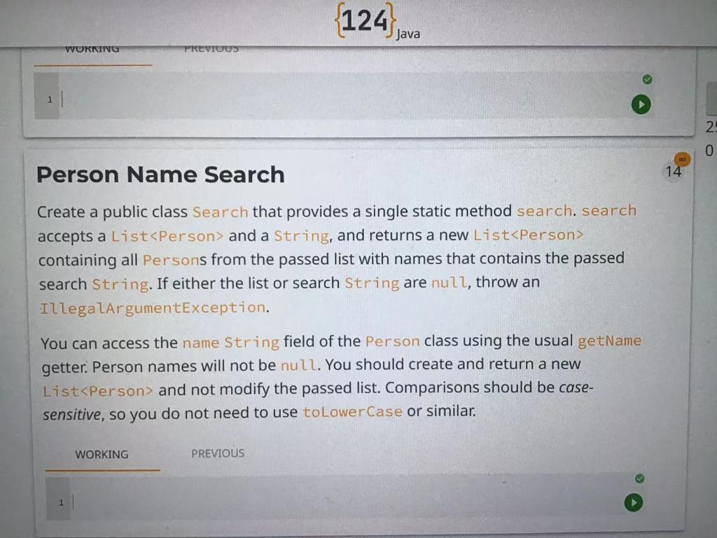 Solved 124 Java WORKING REVIUUS 2 0 Person Name Search 14 | Chegg.com