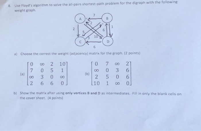 Solved Use Floyd S Algorithm To Solve The All Pairs Chegg Com