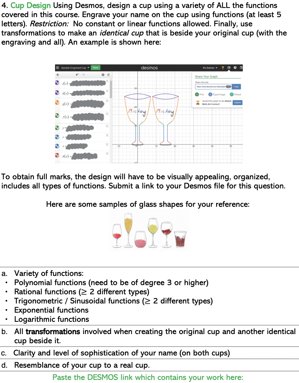Solved 4. Cup Design Using Desmos, design a cup using a | Chegg.com