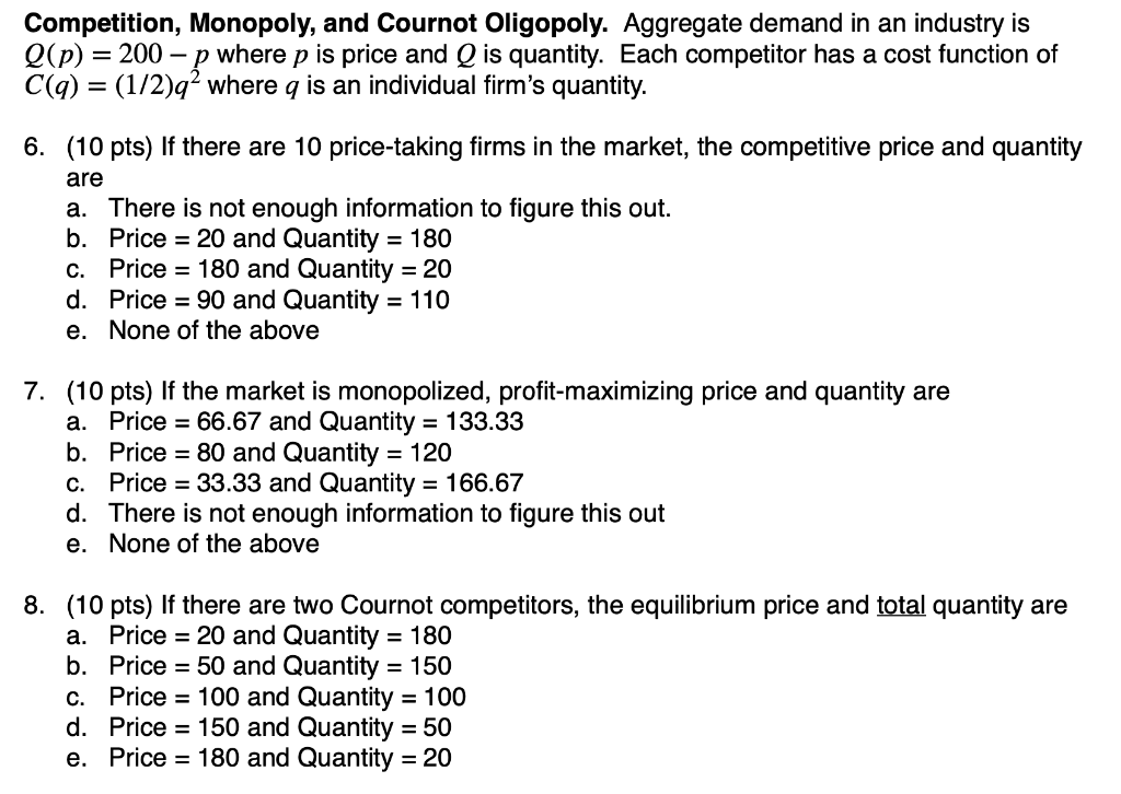 Solved Competition Monopoly And Cournot Oligopoly Aggr Chegg Com