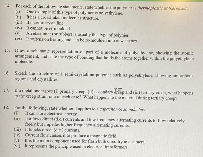 Solved 14. For each of the following statements, state | Chegg.com