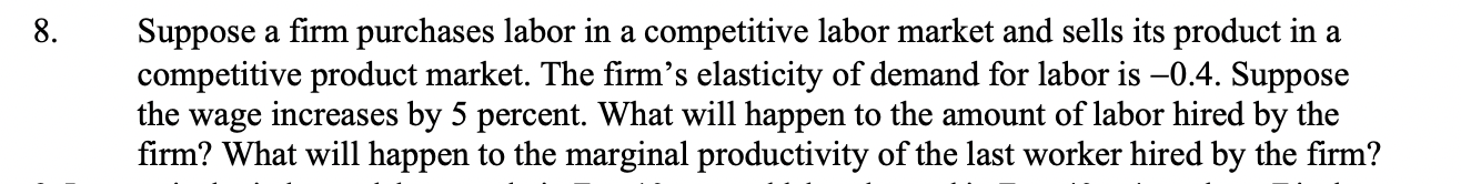 Solved 8. Suppose a firm purchases labor in a competitive | Chegg.com