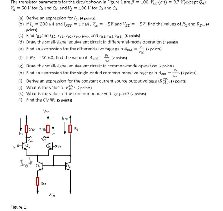 Solved The transistor parameters for the circuit shown in