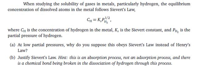 Solved When studying the solubility of gases in metals, | Chegg.com
