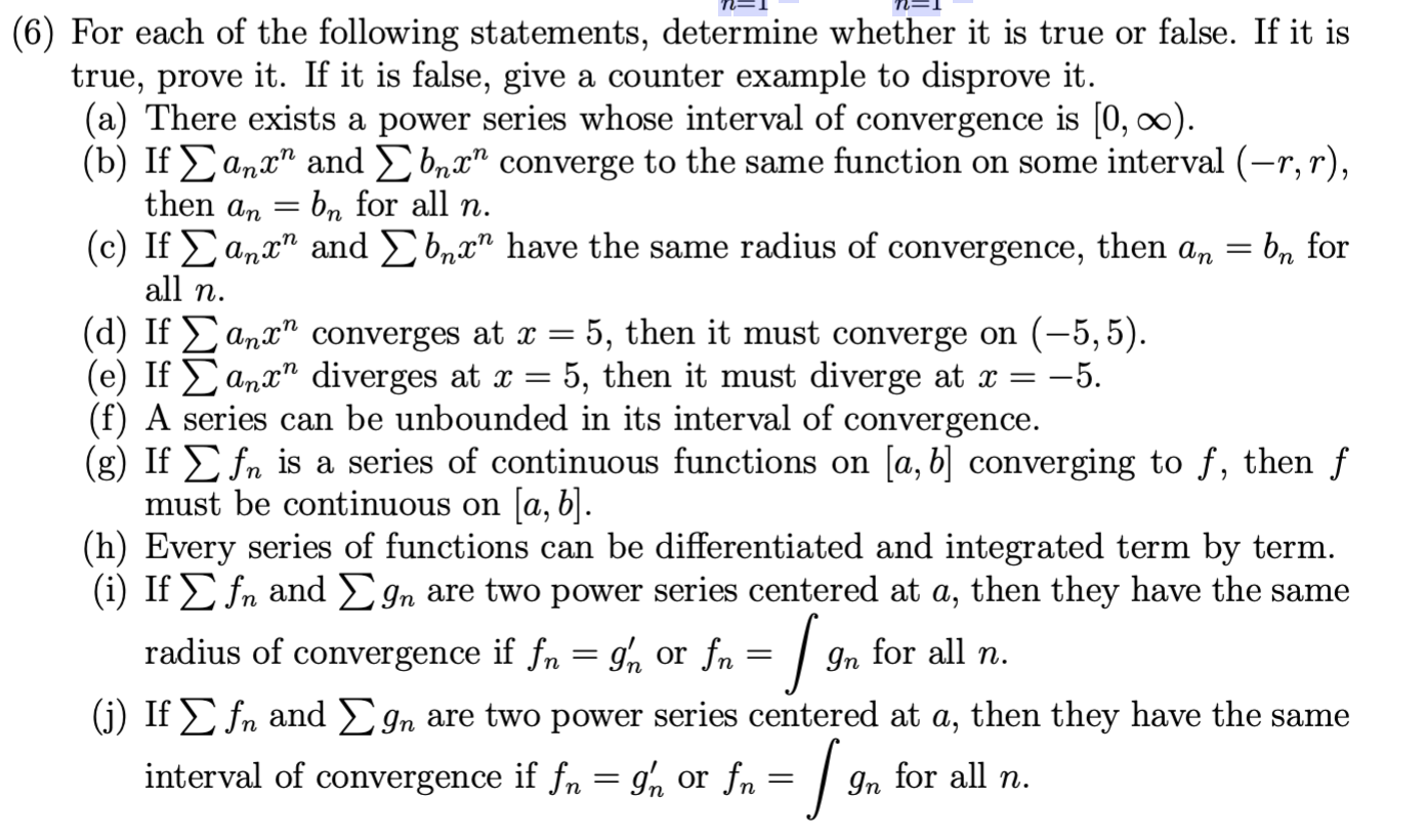 Solved (6) For Each Of The Following Statements, Determine | Chegg.com