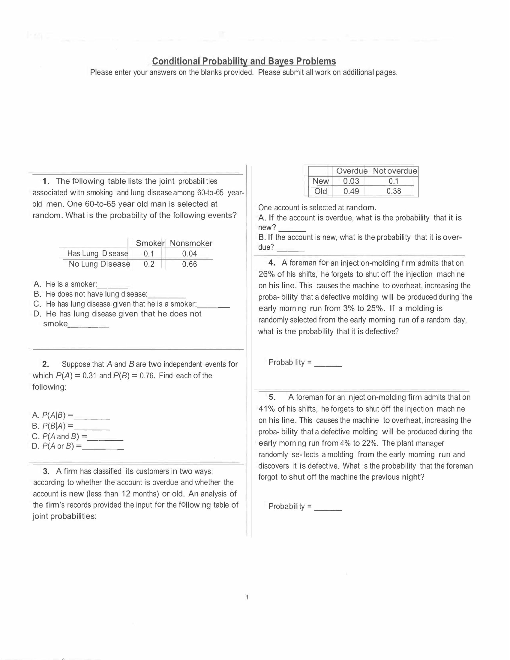 Solved Conditional Probability And Bayes Problems Please | Chegg.com