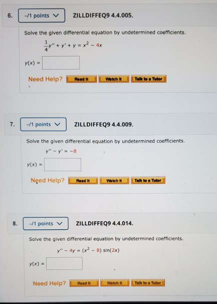 Solved -/1 Points ZILLDIFFEQ9 4.4.005. Solve The Given | Chegg.com