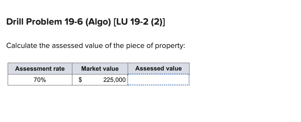 Solved Calculate the assessed value of the piece of