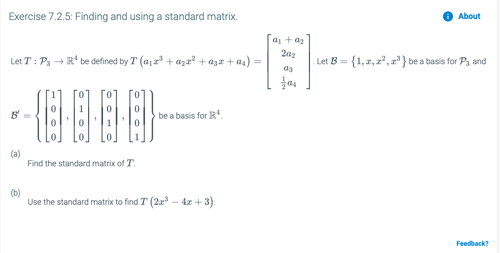 Solved Exercise 7.2.5: Finding and using a standard matrix. | Chegg.com