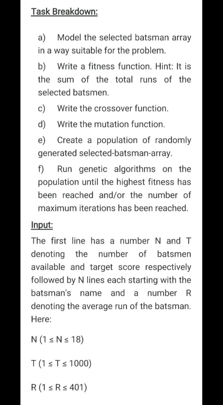 Solved "Artificial Intelligence : Genetic Algorithm Solve | Chegg.com