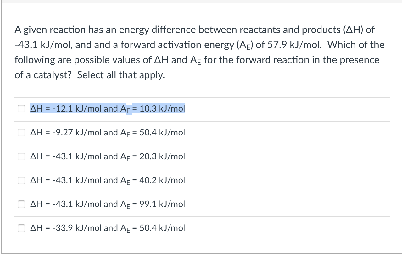 Solved A given reaction has an energy difference between | Chegg.com