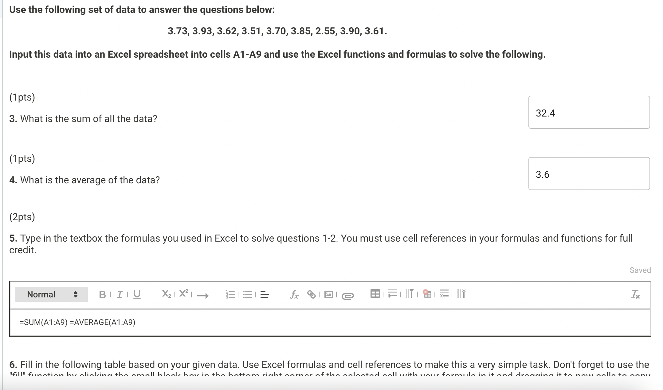 Solved 7. What is the standard deviation of all the data? | Chegg.com