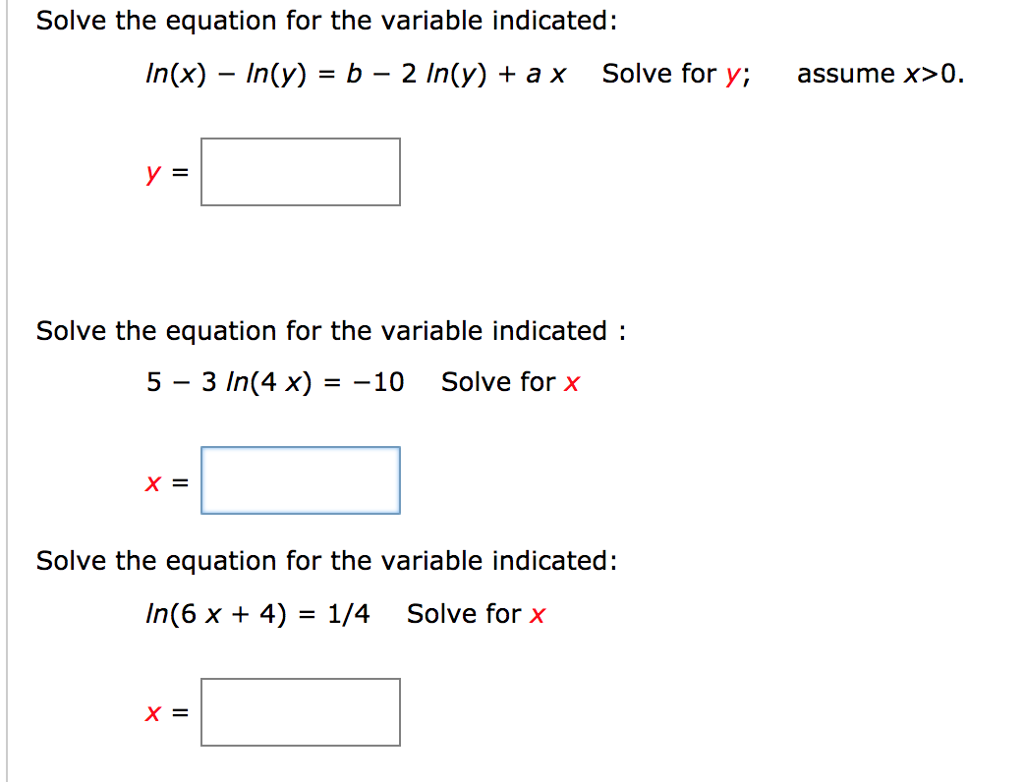 Solved Solve the equation for the variable indicated: | Chegg.com