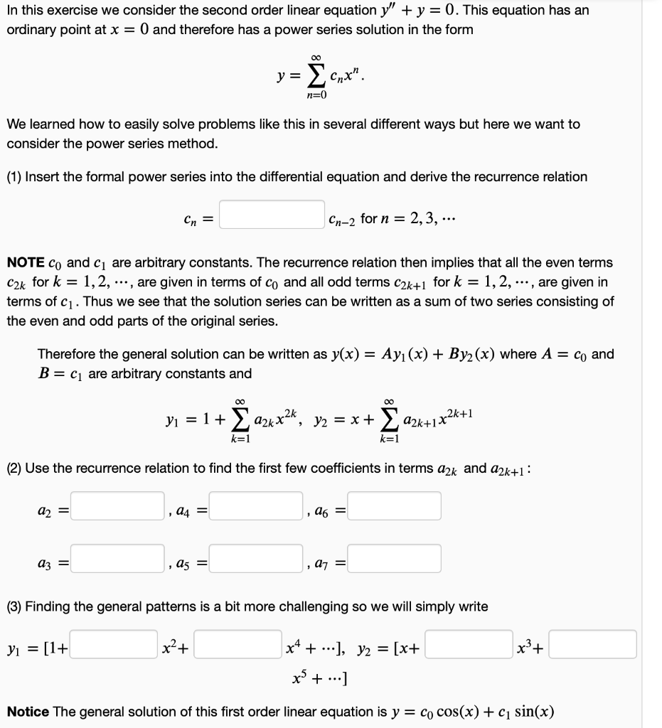 Solved In this exercise we consider the second order linear | Chegg.com