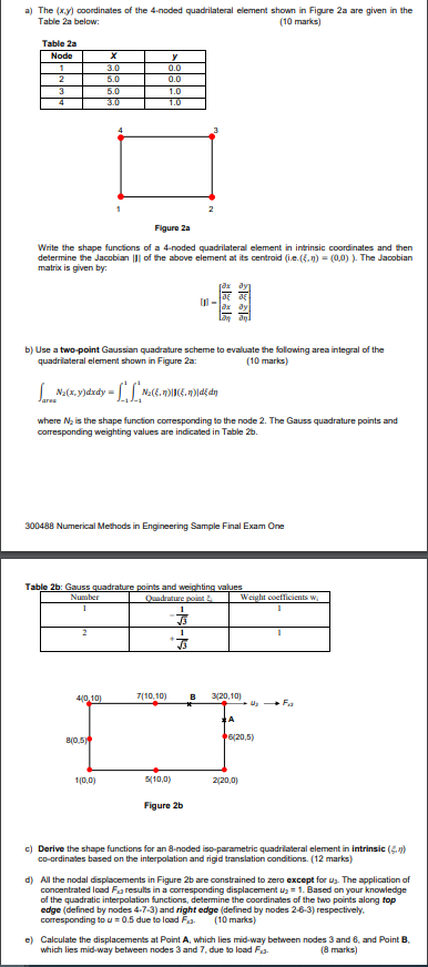 a) The (x,y) cocedinates of the 4 -noded | Chegg.com