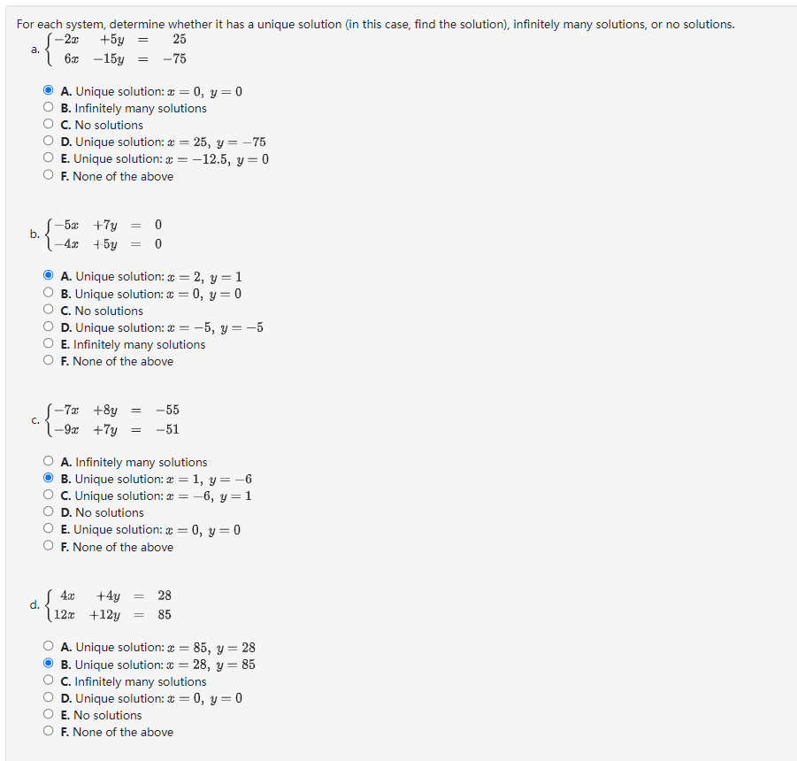 Solved For Each System, Determine Whether It Has A Unique | Chegg.com