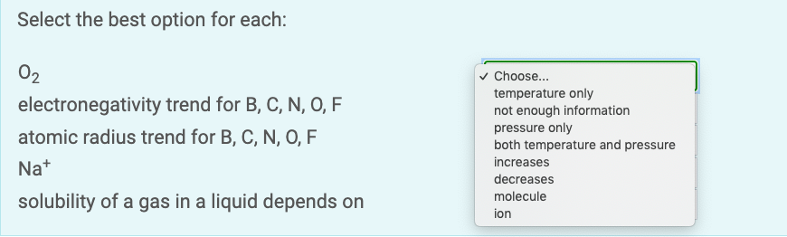 Solved Select the best option for each: | Chegg.com