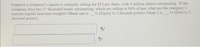 Solved Suppose A Company's Equity Is Currently Selling For | Chegg.com