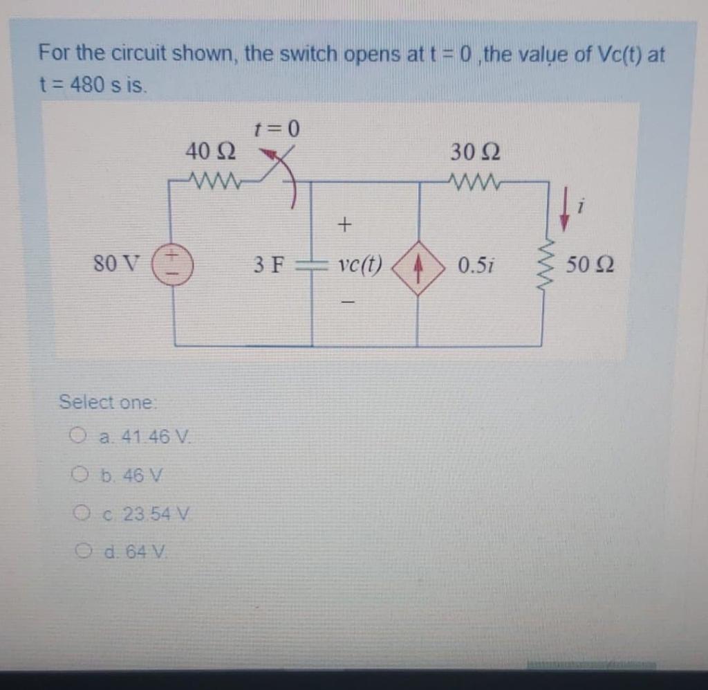 Solved For the circuit shown, the switch opens at t = 0 the | Chegg.com