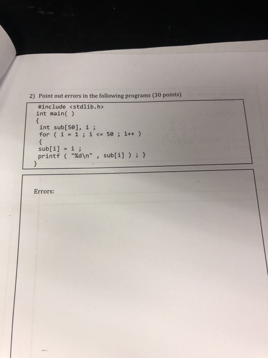 Solved Point out errors in the following programs (30 | Chegg.com
