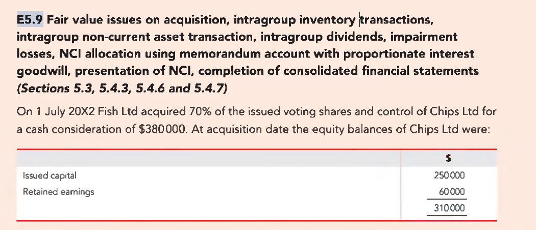 E5.9 Fair value issues on acquisition, intragroup