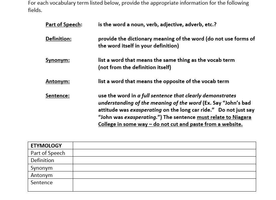 Solved For Each Vocabulary Term Listed Below Provide The Chegg Com