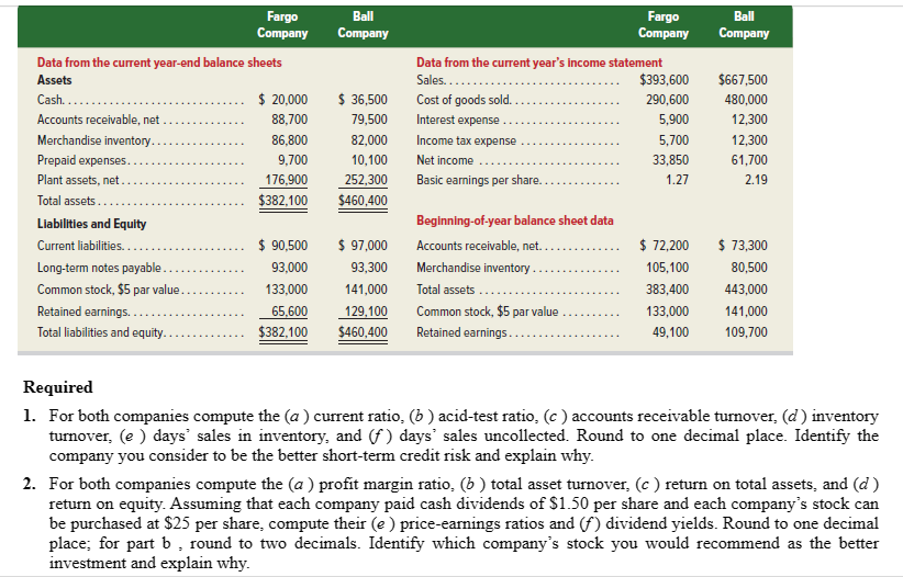 Solved 1. For Both Companies Compute The (a) Current Ratio, | Chegg.com