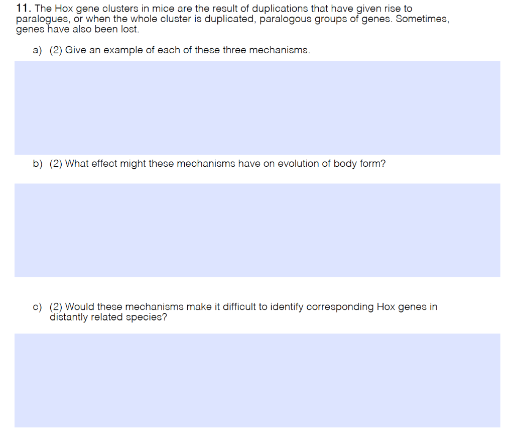 Solved 11. The Hox gene clusters in mice are the result of | Chegg.com