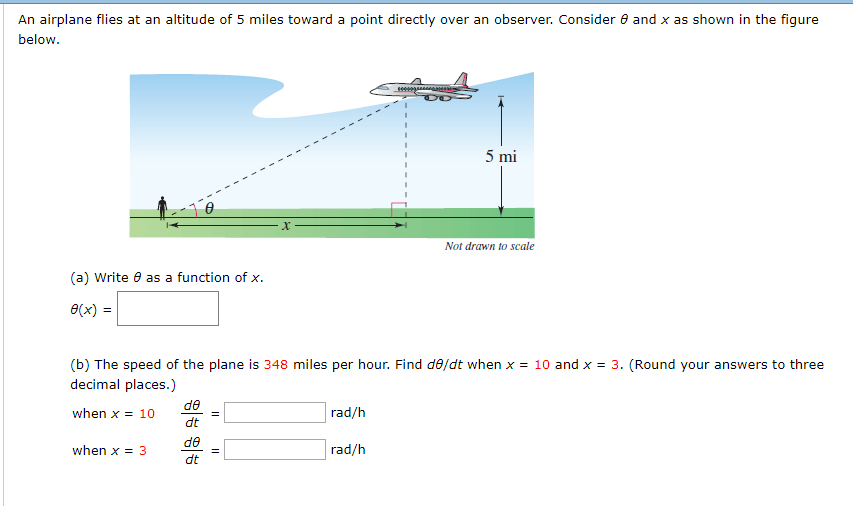 Solved An airplane flies at an altitude of 5 miles toward a