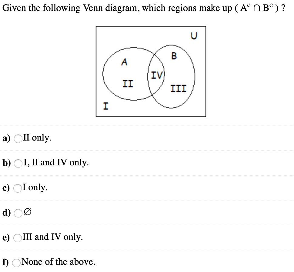 Solved Given The Following Venn Diagram Which Regions Ma Chegg Com