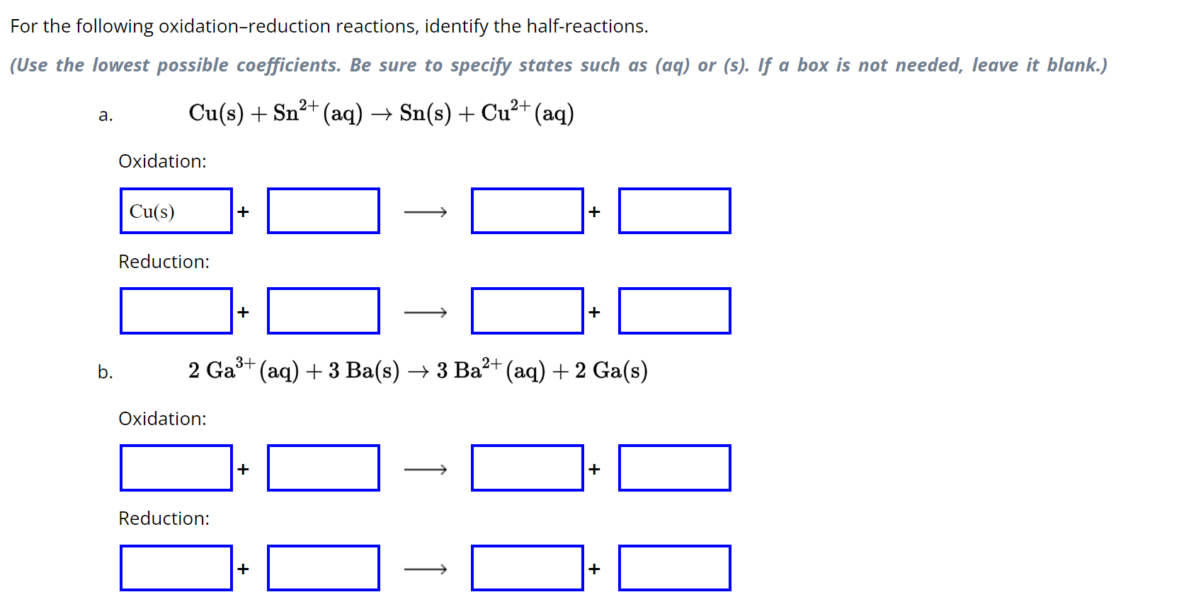 Solved For The Following Oxidation-reduction Reactions, | Chegg.com