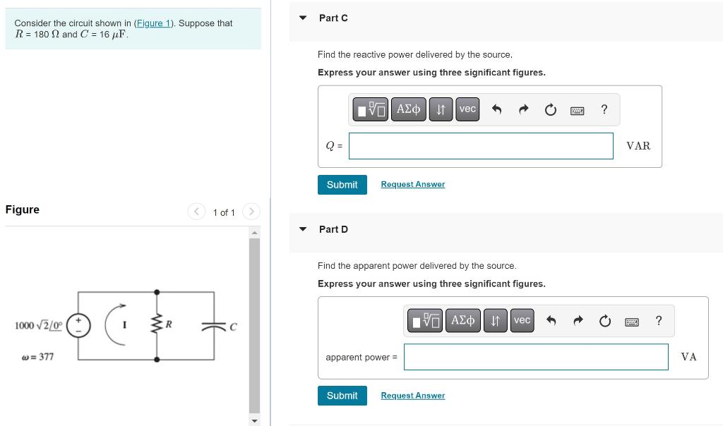 Solved Consider the circuit shown in Part A R=180Ω and | Chegg.com