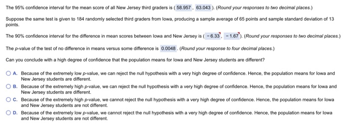 Solved The 95% confidence interval for the mean score of all | Chegg.com