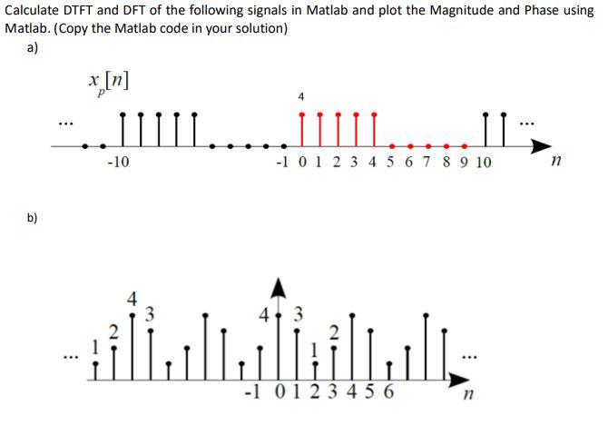 Calculate DTFT and DFT of the following signals in Matlab and plot the Magnitude and Phase using Matlab. (Copy the Matlab cod