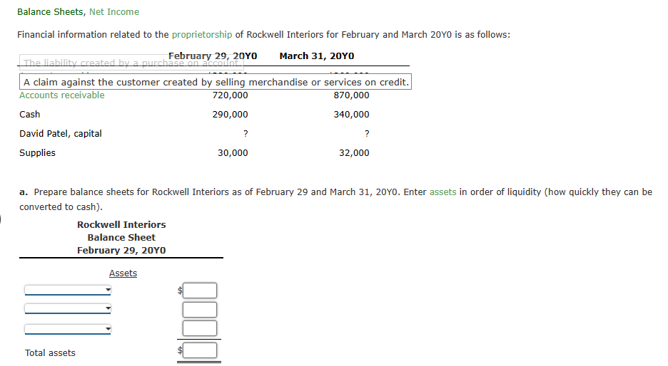 Balance Sheets, Net Income Financial information | Chegg.com