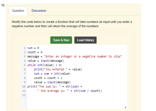 Solved 15 Question Discussion Modify the code below to | Chegg.com