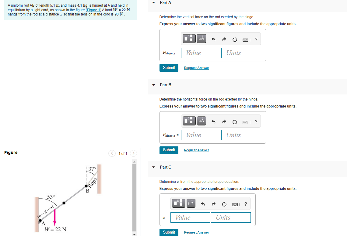 Solved A uniform rod AB of length 5.1 m and mass 4.1 kg is | Chegg.com