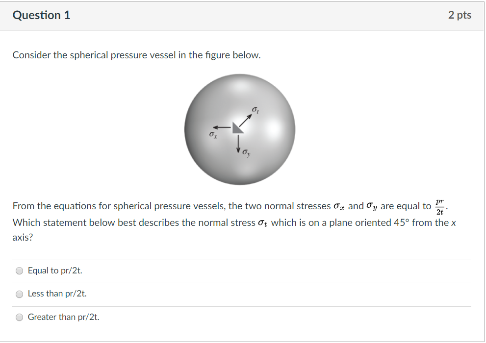 Solved: Question 1 2 Pts Consider The Spherical Pressure V... | Chegg.com