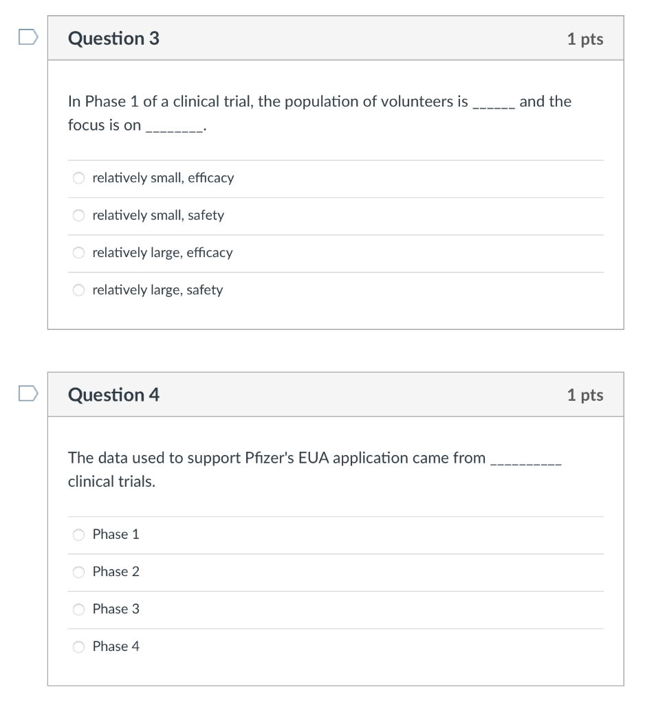 Solved Question 3 1 pts and the In Phase 1 of a clinical | Chegg.com