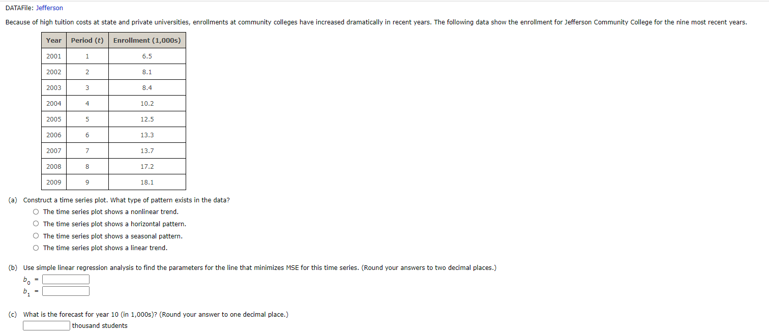Solved DATAFile Jefferson Because of high tuition costs at